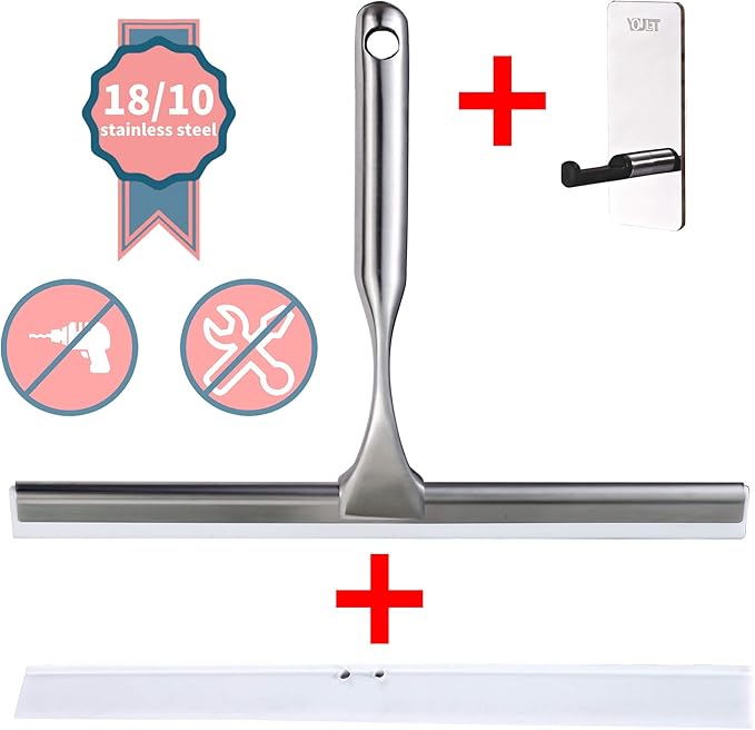 All-Purpose Shower Squeegee for Showers,Bathroom, Window and Car Glass,Heavy Duty Stainless Steel,10',10 Inches