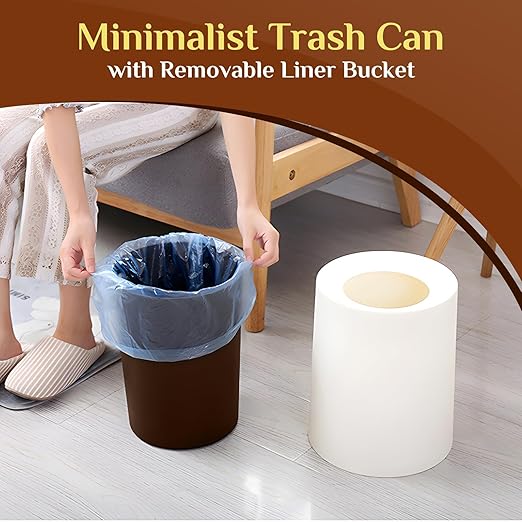 Modern Round Trash Can Open Top Trash Bin 2 Pack, White Garbage Can with Removable Plastic Bin - Keeps Liner Bag Hidden Minimalist Office Trash Can Touchless Bathroom Garbage Can, 3.2Gal/12L