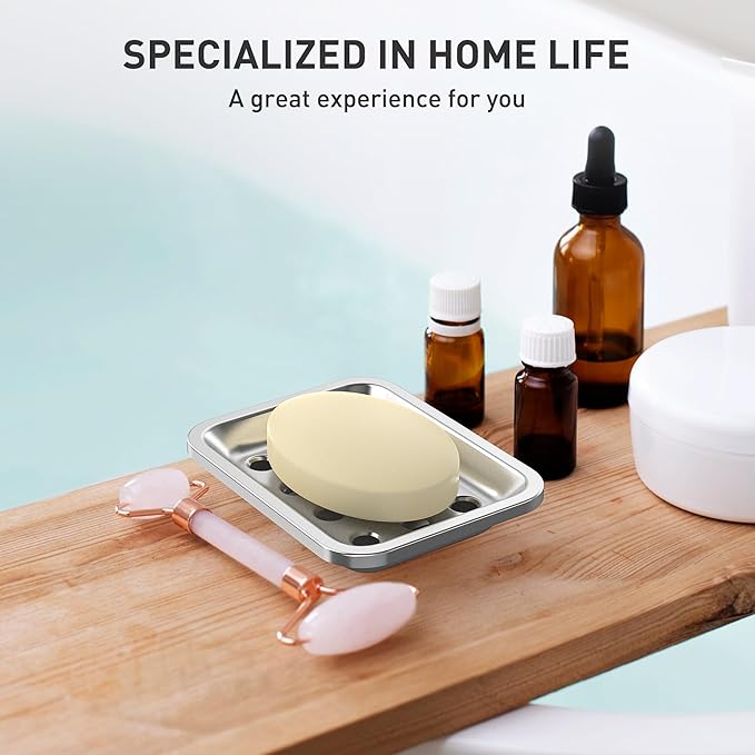 Stainless Steel Soap Dish, Large Double-Layer Draining Soap Holder, Metal Soap Dish for Bathroom, Shower, Kitchen and Sink Countertops