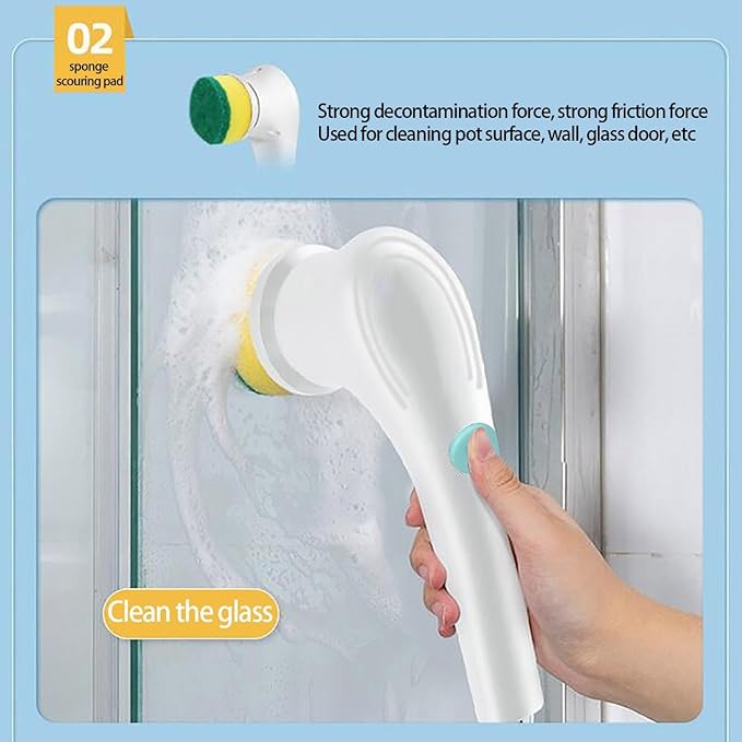 Electric Spin Scrubber, Cordless Cleaning Brush, 5 Brush Heads Rotary Power Cleaner, 90 Mins Runtime, Rechargeable Deep Clean Brush for Bathroom Kitchen Sink Tile Glass and Car (White)