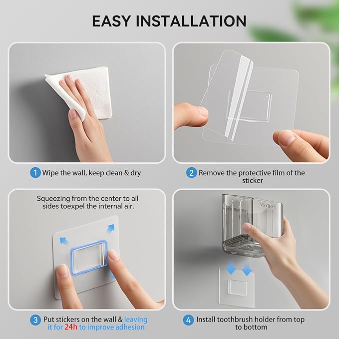 Toothbrush Holders for Bathrooms, 3 Slots Detachable Electric Toothbrush Holder Wall Mounted with Divider, Removable Tooth Brush and Toothpaste Holder Organizer for Bathroom/Kitchen/Office