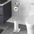 Toilet Paper Holder Stand for Bathroom Floor Standing Toilet Roll Dispenser Storages 4 Reserve Rolls, with Top Storage Shelf for Cell Phones, Wipe, Wallet and More(Chrome)