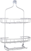 Zenna Home NeverRust Shower Caddy Hanging Bathroom Organizer, Aluminum Shower Rack with 2 Extra Wide Shelves and Built in Hooks, Over Shower Head Storage System, Satin Chrome