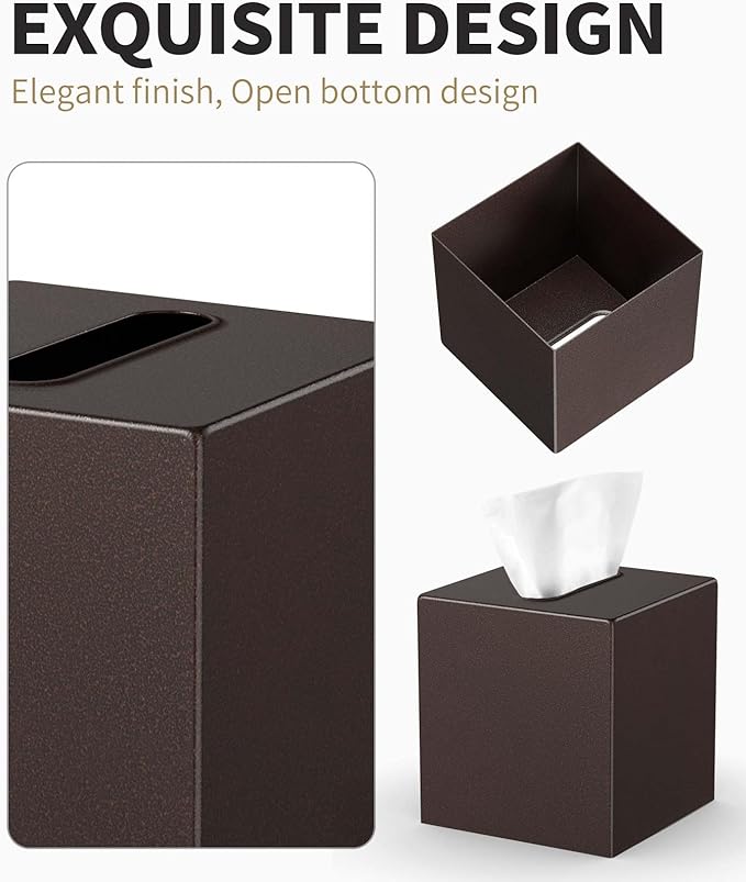 Livelab Metal Tissue Box Cover, Square Tissue Box Holder Modern Decor Facial Napkin Holder Dispenser for Bathroom Vanity Countertop, Living Room, Bedroom, Office | Brown Pebble Grain