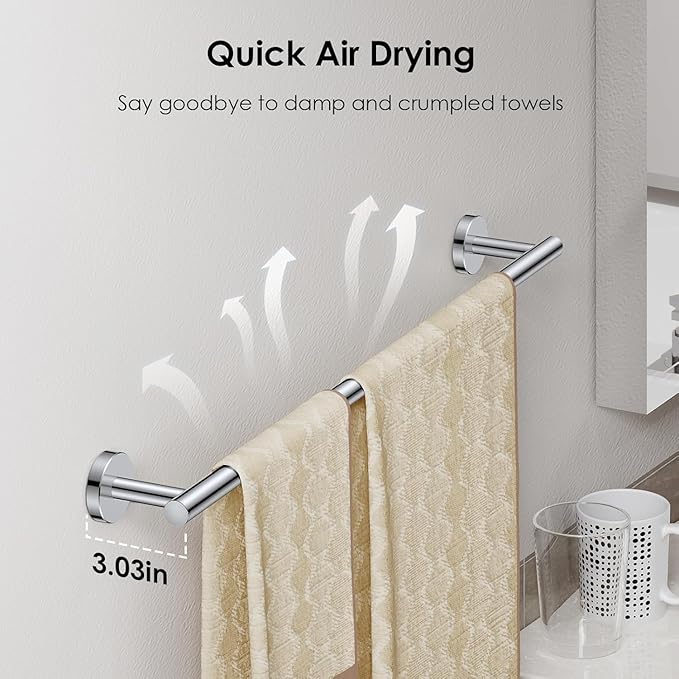 FORIOUS Towel Bar Wall Mounted, Stainless Steel Towel Racks for Bathroom, Includes Wall Mounting Hardware (Chrome, 32 Inch)