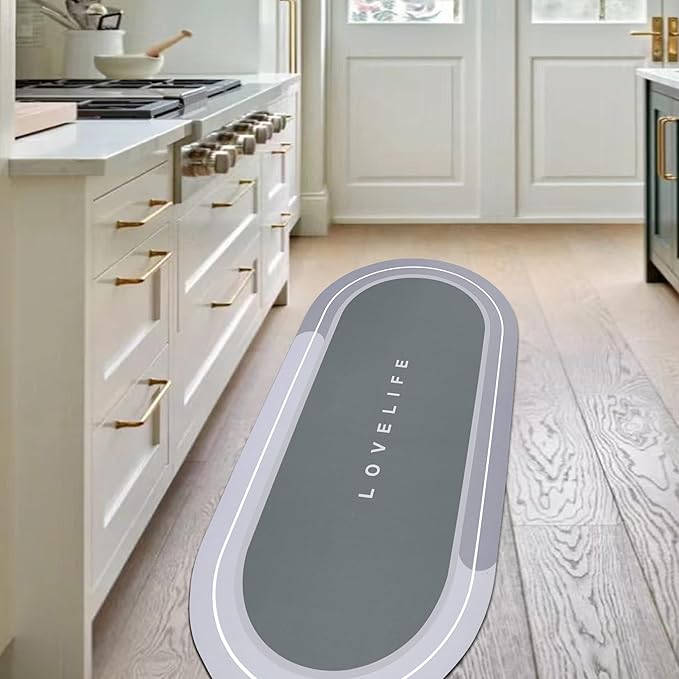 Rubber Bath mats Quick-Drying Non-Slip Bathroom mat Super Absorbent Bath mat Instant Dry Bath mat, Bathroom Rug in Front of The Kitchen Sink, Shower Room, Bathtub, Oval(Grey+23.6x47.2in)