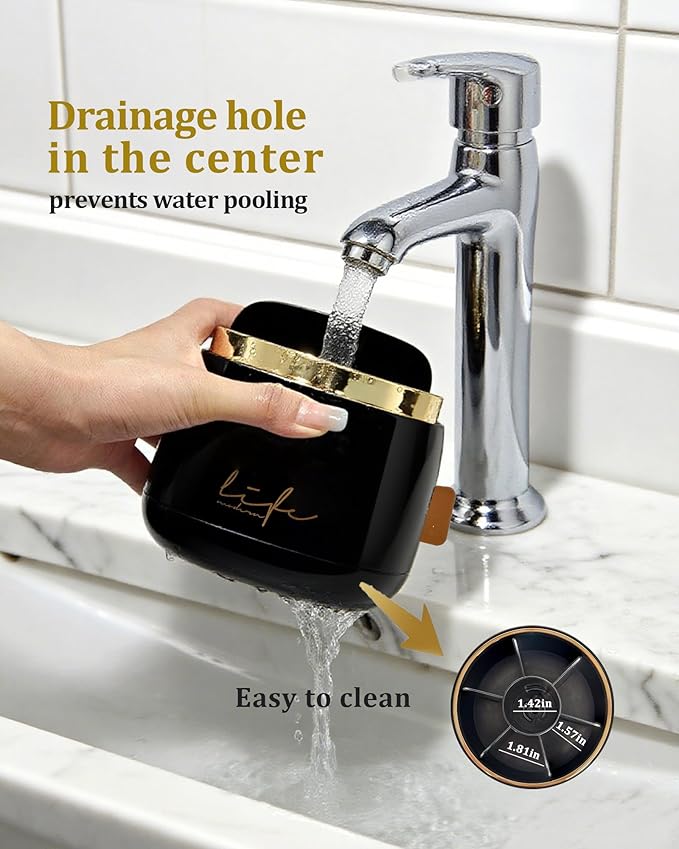 360° Rotating Toothbrush Holder for Bathroom, 7-Slot with Cover & Drainage for Electric Toothbrushes, Toothpaste, Razors - Stand Storage for Vanity, Bathroom Accessories, Countertop Organize (Black)
