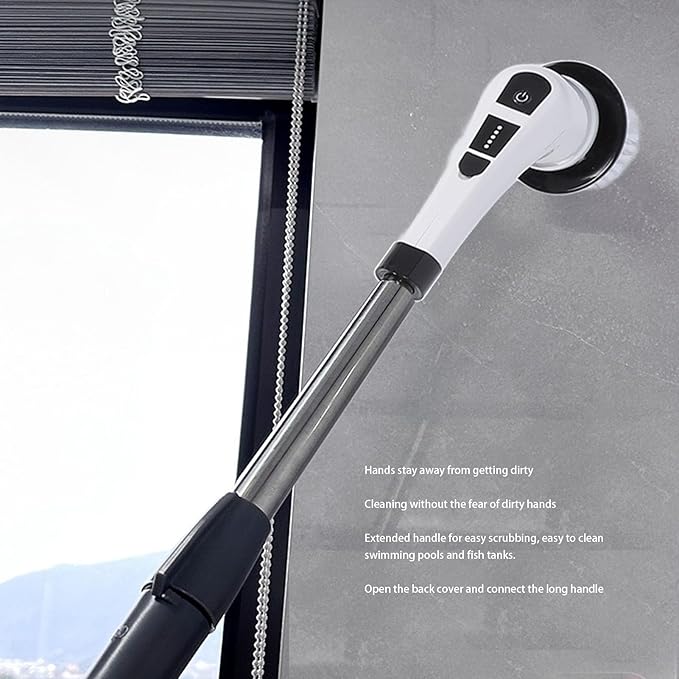 Electric Rotate Scrubber, Cordless Bathroom Scrubber Cleaning Brush with Multiple Heads Extension Pole Shower Cleaning Brush Adjustable & Detachable Handle for Bathroom Kitchen