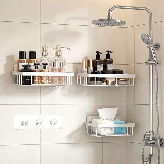 14 Pack Shower Caddy Adhesive Replacement, Waterproof Strong Shower Shelf Adhesive Hooks, No Drilling for Corner Shelf Basket, Bathroom Storage Shelves, Kitchen Racks and Soap Holde (14 Pack)