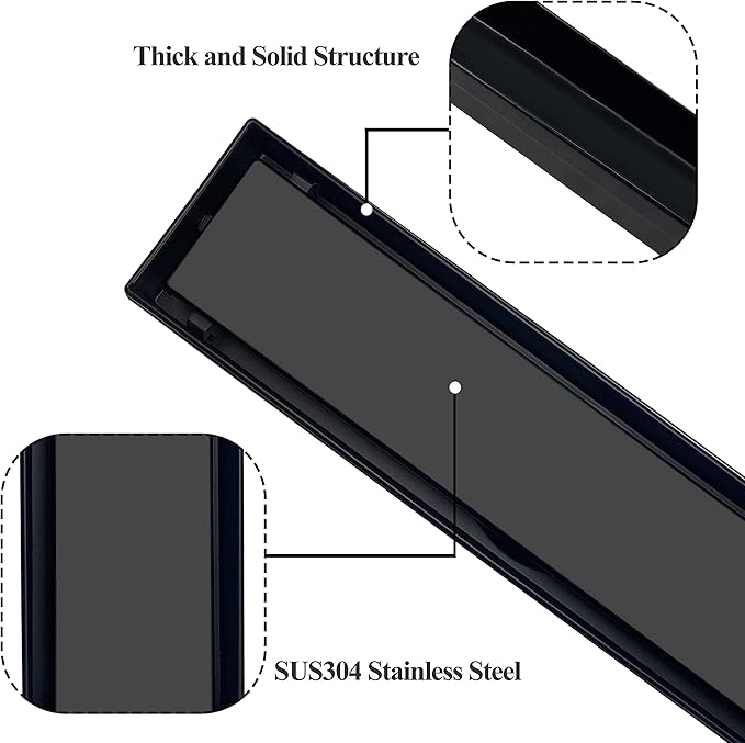 72 Inch Linear Shower Drain,Rectangle Shower Floor Drain, with Removable 2-in-1 Tile Insert Grate Cover and SUS304 Stainless Steel CUPC Certificate(72 inch)
