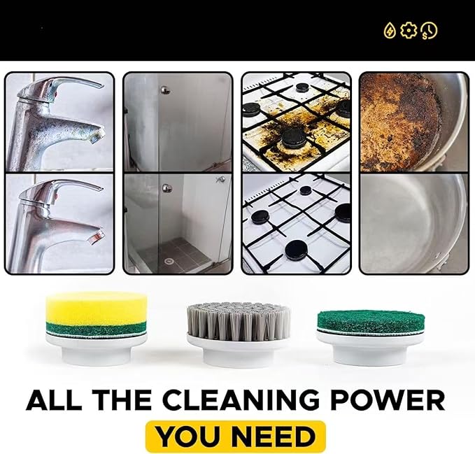Electric Cleaning Brush Cordless, IPX6 Waterproof Electric Spin Scrubber, Sonic Scrubber with LED Display, 5Replacement Heads, 2 Adjustable Speeds Bathroom Brush for Kitchen/Tile/Garden/Floor/car