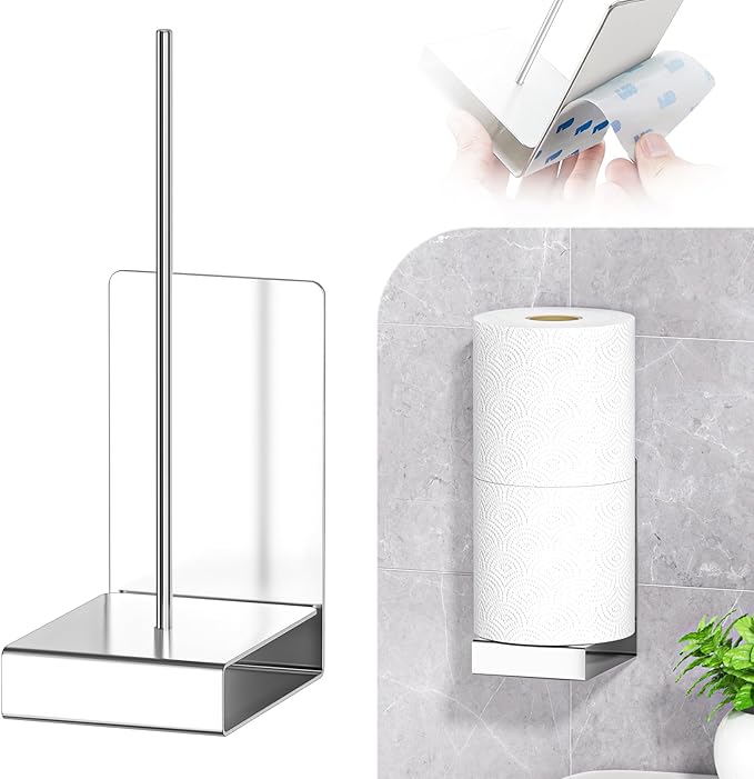 Toilet Paper Storage Wall Mount, Stainless Steel Toilet Paper Holder Stand for 2 Rolls, Extra Tp Roll Organizer Holder for Bathroom, Silver, Cup Lid Organizer