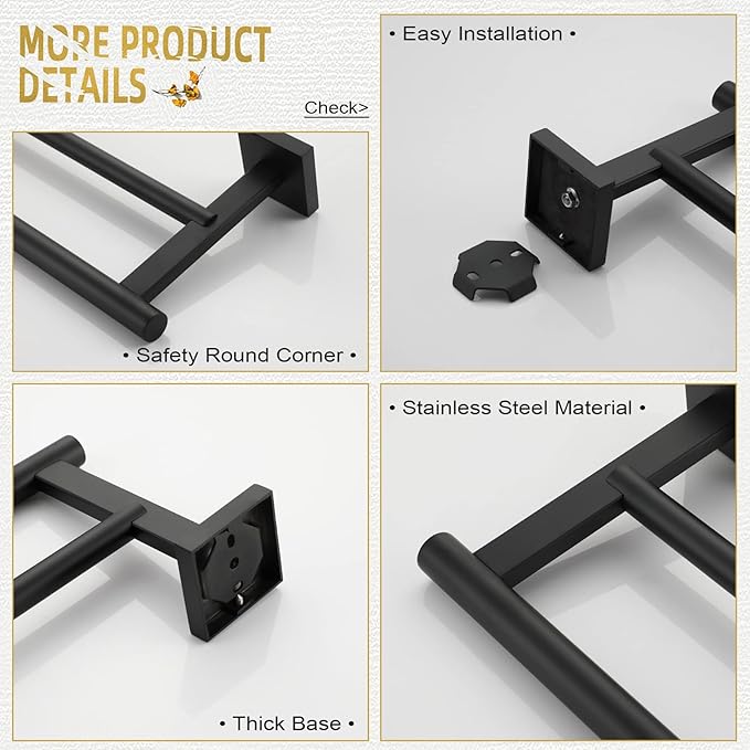 KOKOSIRI Towel Rails Bathroom Double Towel Bars Matte Black 20 Inch Towel Holder for Bath Cabinet Kitchen Wall Mount Stainless Steel B5005BK-L20