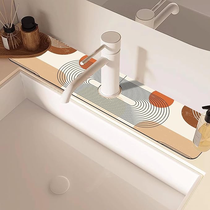 Abstract Minimalistic Geometric Sink Faucet Absorbing Mat Sink Splash Guard Faucet Mat Draining Mat Fast Drying Sink Protectors for Kitchen and Bathroom 5.5"×24"