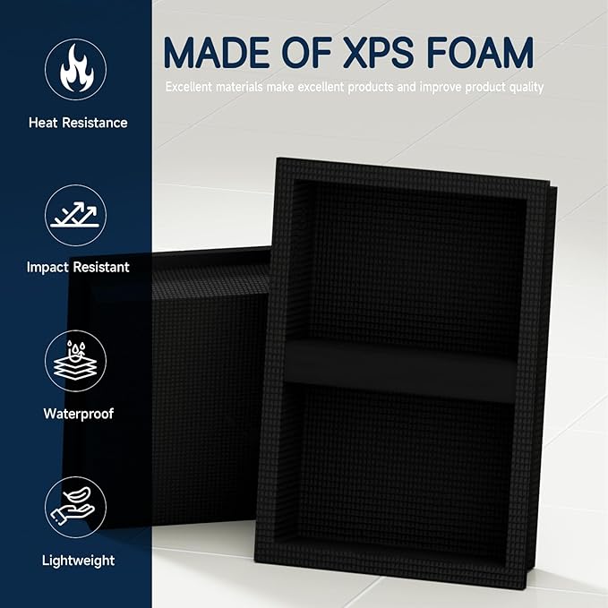Homevacious Bathroom Wall Niche 14"X34"(14"x14"+14"x20") XPS Shower Niche Insert Tile Ready Triple Waterproof Shelf Black Recessed Shower Boxes with Removable Shelf for Bathroom Storage