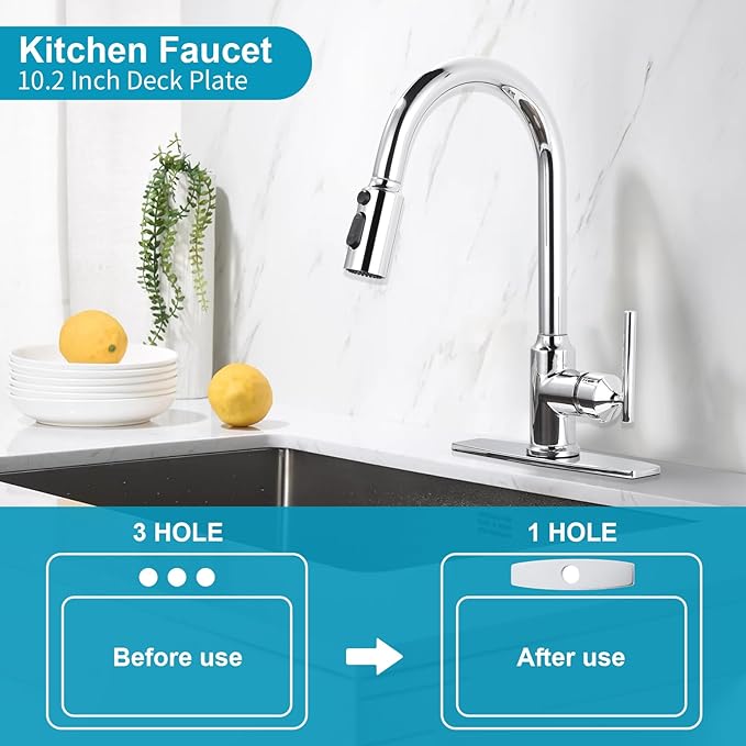 ARCORA 10.2 Inch Faucet Plate, Kitchen or Bathroom Faucet Deck Plate for 1 or 3 Hole, Stainless Steel Sink Hole Cover Escutcheon, Chrome