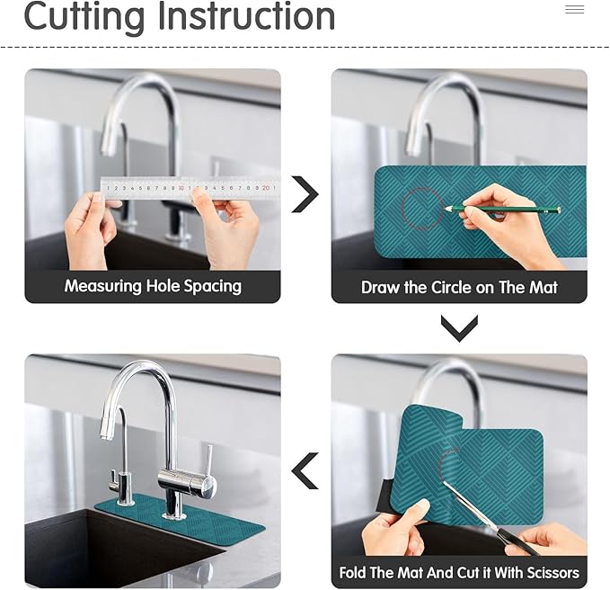 Kitchen Sink Splash Guard 2 PCS 14.7 Inch Sink Faucet Mat Splash Guard for Bathroom Countertop Water Absorbent Foldable Cuttable Soft Washable Dark Green Geometric Art
