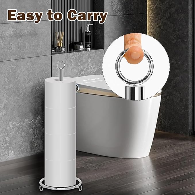 Bath Toilet Paper Holder, Metal Toilet Tissue Roll Organizer Storage, Tissue Paper Holder Stand for Bathroom/Kitchen Countertop (21” H, Chrome)