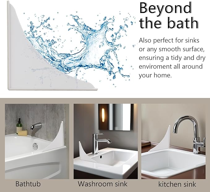 2 Pack Plastic Bathtub Water Splash Guards,Tub Corner Guards to Keep Water in Tub, Self-Adhesive & Prevent Shower Water from Splashing Out.