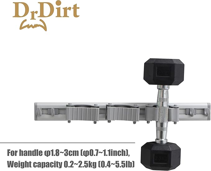 DrDirt Broom Holder Wall Mount – Heavy Duty Aluminum Mop and Broom Organizer with 3 Slots & 4 Hooks, Strong Wall Mounted Storage for Kitchen, Bathroom, Laundry Room, Garage, Closet
