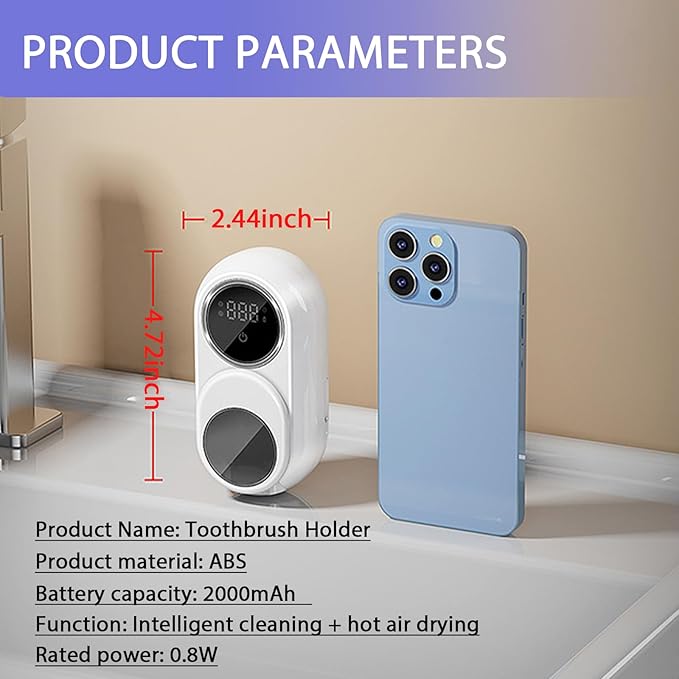 Wall Mounted Toothbrush Holder with Auto-Inductive Cover,Clean, Dry,LED Smart Screen,Electric Toothbrush Holder with 2 Toothbrush Slots for Home, Travel,Toothbrush Holders for Bathrooms (Black)