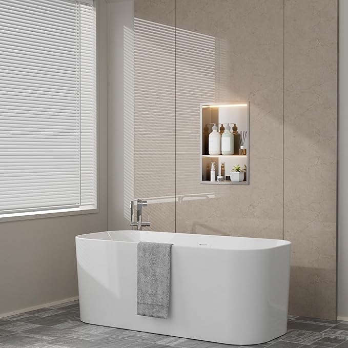 Stainless Steel LED Lights Shower Niche 12" x 18" – Recessed 2-Tier Shower Shelf, 12"x12" Upper & 12"x6" Lower Storage, Modern Bathroom Wall Niche (Brushed)