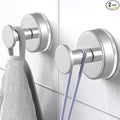HUFEEOH Heavy Duty Suction Cup Hooks - Strong Removable Shower Hooks for Towels, Robes & Accessories - Secure Hold on Glass, Tile, Mirror, Bathroom & Kitchen Surfaces (2-Pack, O-Shape, Silver)