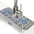 Kitchen Sink Splash Guard，Traditional Moroccan tiles Faucet Mat Sink Gadgets-Super Absorbent Fast Drying Mat Drip Catcher for Kitchen, Bathroom,Sink Mat, Dish Drying Mat, Bathroom(15" X 5.5" )