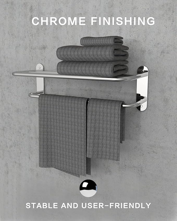18 Inch Bathroom Towel Rack Towel Bar Towel Shelf Chrome Stainless Steel and Zinc Alloy Wall Mount 1pc for House Lavatory and Hotel