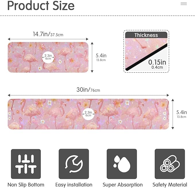 Kitchen Sink Splash Guard 2 PCS 30 Inch Sink Faucet Mat Splash Guard for Bathroom Countertop Water Absorbent Foldable Cuttable Soft Washable Pink Gradient Flamingo and Petals