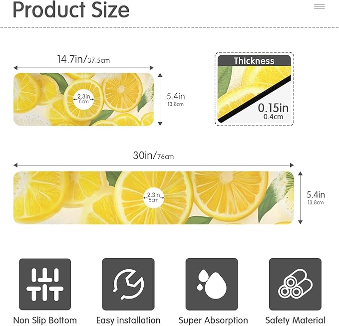 Yellow Dandelions and Summer Lemon Kitchen Sink Splash Guard Sink Faucet Mat Faucet Handle Drip Catcher Drain Mats for Kitchen Bathroom Countertop Absorbent Dish Drying Pad 2Pack 30x5.4IN