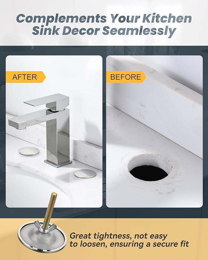 Kitchen Sink Hole Cover, Faucet Hole Cover for Kitchen Sink, Tap Hole Plate Stopper Cover Blanking Brass Metal Plug, Polished Nickel