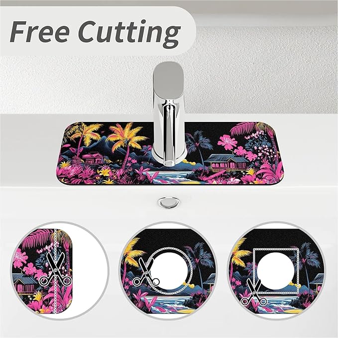 Faucet Draining Mat For Kitchen Sink, Coconut Trees On The Beach Diatom Mud Absorbent Drain Pad For Bathroom Kitchen Sink Splash Guard Drying Mat