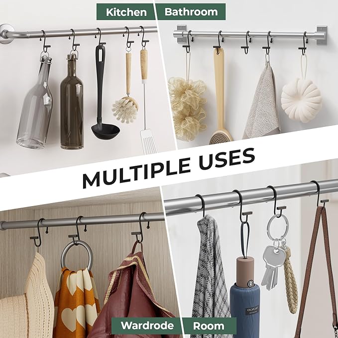 Shower Curtain Hooks, Bronze Shower Curtain Rings Rust Proof, 12PCS Shower Hooks for Shower Curtain, T-Bar Design Convenient Elegant Shower Curtain Hangers for Bathroom Kitchen Wardrobe