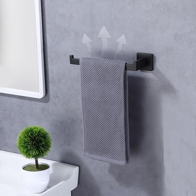 LANC Bathroom Hand Towel Holder Left Side Matte Black Hand Towel Bar 10 Inche Square Towel Ring for Kitchen Cabinet Toilet Door Wall Mount Stainless Steel Towel Racks Hanger,A8806MB-LF
