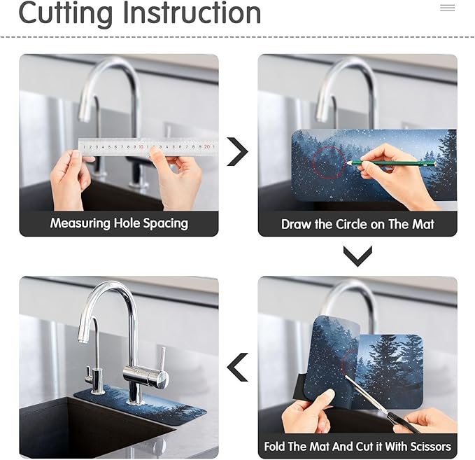 Kitchen Sink Splash Guard 2 PCS 30 Inch Sink Faucet Mat Splash Guard for Bathroom Countertop Water Absorbent Foldable Cuttable Soft Washable Watercolor Winter Mountain Blue