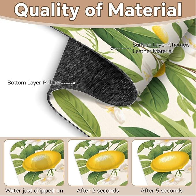 Lemon Blossom Pattern Kitchen Faucet Mat Splash Guard, 15.4”x5.7” Absorbent Quick Drying Sink Mat for Countertop Protection, Draining Mat Sink Protectors For Kitchen Bathroom, 2 Pack