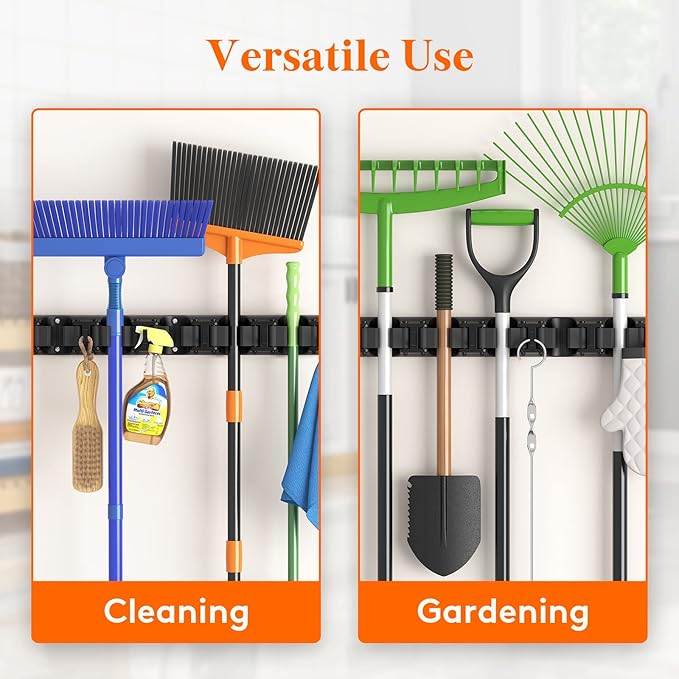 Lifewit Mop and Broom Holder Wall Mount, Anti-Slip Broom Hanger for Kitchen Organization, Heavy Duty Cleaning Supplies Organizer, Easy Install Tool Organizer for Closet, Garage, 2 Pack, Black