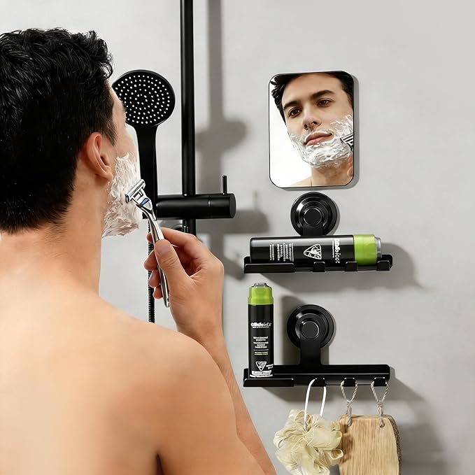 DELITON Suction Cup Razor Holder 2 Pack, Removable Shower Hooks for Inside Bathroom, Powerful Suction Cup Hooks for Towel, Loofah, Razor