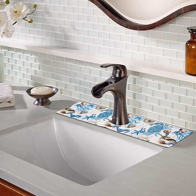 Sink Faucet Absorbing Mat, 2 Pack Drying Mat Around Faucet Sink Splash Guard Behind Faucet Sinkmat For Kitchen Bathroom Island Rv 24 * 5.5 Inch (60 * 14 cm)
