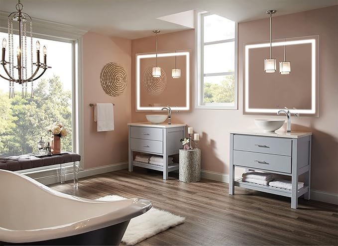 Krugg | 42 Inch X 42 Inch LED Bathroom Mirror | Lighted Vanity Mirror Includes Dimmer & Defogger | Wall Mount Vertical or Horizontal Installation