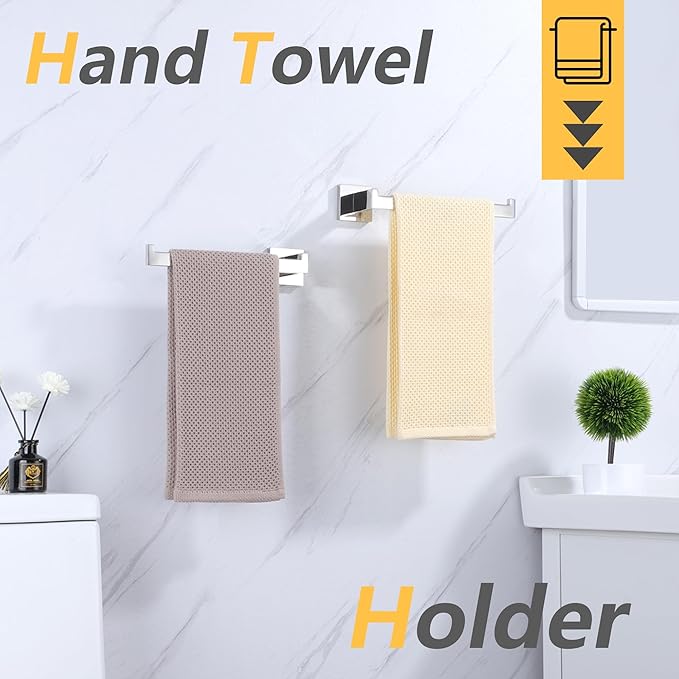 LANC Bathroom Hand Towel Holder 2 Pack Left and Right Side Chrome Silver Hand Towel Bar 10 Inche Square Towel Ring for Kitchen Lavatory Wall Mounted Modern Polished Towel Rack,A8806CP-LRP2