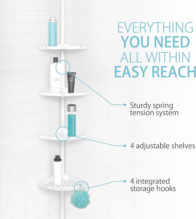 Better Living Products 70040 ULTI-MATE Rust Proof Aluminum Tension Shower Pole Caddy, No Size, White