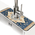 Faucet Draining Mat For Kitchen Sink, Oriental Blue Turkish Carpet Diatom Mud Absorbent Drain Pad For Bathroom Kitchen Sink Splash Guard Drying Mat