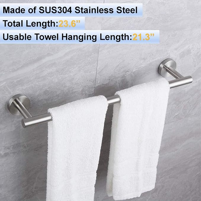 24 Inch Towel Bar 2 Pack for Bathroom 9/12/16/24/28/33 Inch Kitchen Hand Towel Holder Brushed Nickel Stainless Steel 304 RUSTPROOF Wall Mount Towel Rod 2 of Pack (2, Brushed Nickel, 24 Inch)