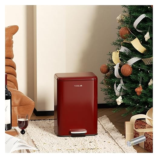 Small Bathroom 6 Liter / 1.6 Gallon Trash Can - Mini Step Garbage Can with Lid, Stainless Steel Trash Bin for Bedroom, Office ，Living Room (Red)