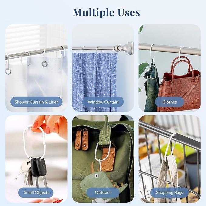 Shower Curtain Rings, White Shower Curtain Hooks 12 Pcs Anti-Drop Shower Rings for Curtain, Metal Shower Curtain Rings Rust Proof, Shower Hooks for Shower Curtain Rod, Curtain Rings