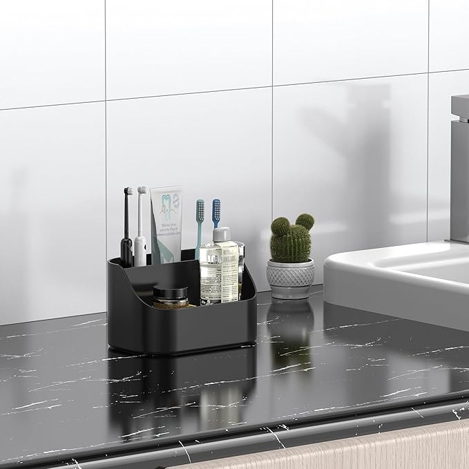 Mens Countertop Toothbrush Holders for Bathrooms, Plastic Toothpaste and Electric Tooth Brush Holder Storage Caddy Stand for Shower, 5 Slots Kids Bathroom Counter Organizer for Vanity, Black