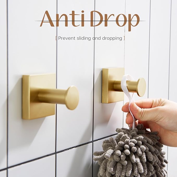 KOKOSIRI Robe Hooks for Wall Bath Towel Hook Holder for Door Shower Kitchen Closet Bathroom Accessories Brushed Gold Stainless Steel 2 Pack, B1016BG-P2