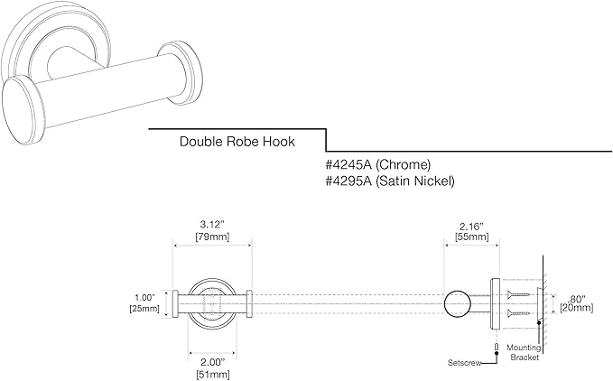 Gatco 4245A Latitude II Double Robe Hook, Chrome